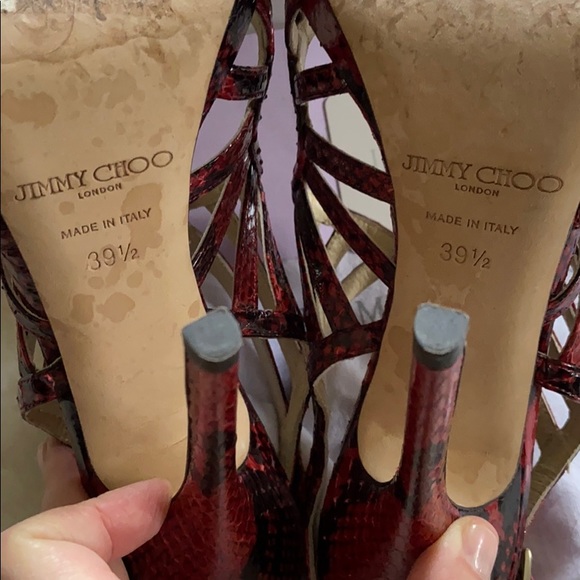 Jimmy Choo “Keenan” strappy red python cage sandal - Picture 12 of 15